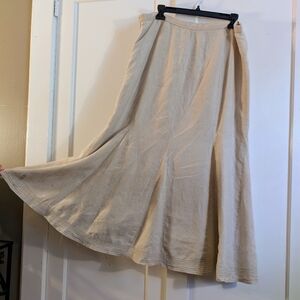 Charter Club Khaki 100% Linen Midi Skirt, 14, Natural Fiber, Macy's, Twirls, EUC